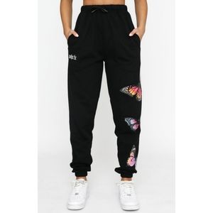 White Fox Boutique Black Butterfly Track Pants